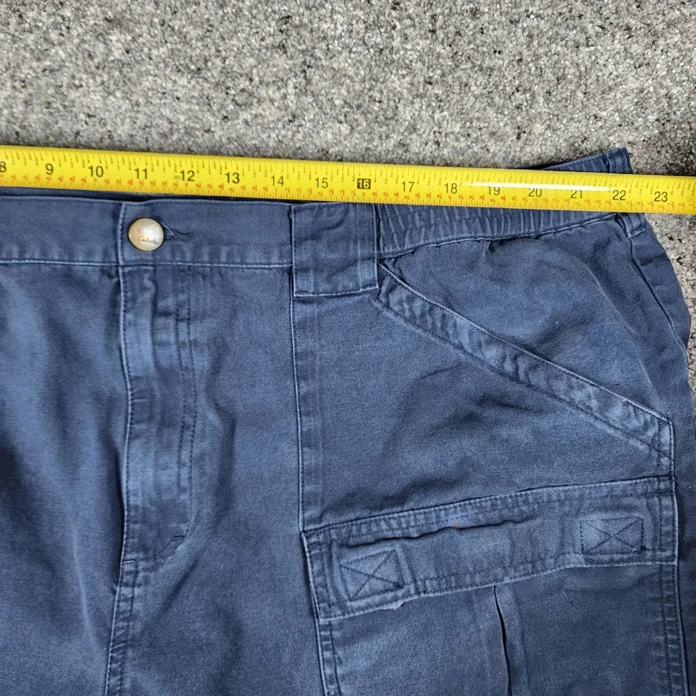 Cabelas Cargo Shorts Mens 46 Navy Blue Canvas Elastic Waist Utility Good